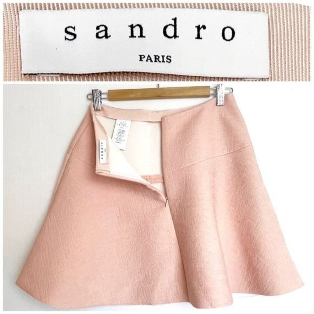 SANDRO PARIS Baya Flared Textured-crepe Mini Skirt Baby Pink size Medium - Picture 5 of 11